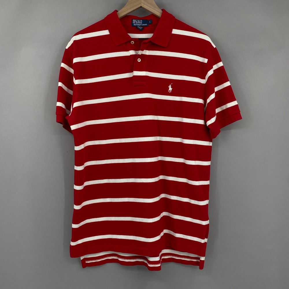 Polo Ralph Lauren Striped Polo Shirt Mens Large Red White Short Sleeve Cotton